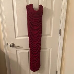 Red gown ruched in the back